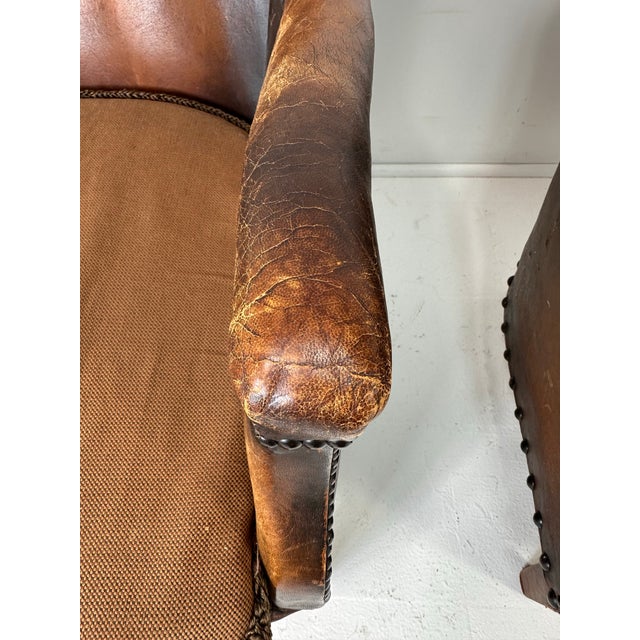 Pair of Antique European Leather Club Chairs (Circa 1920s/30s) For Sale In Boston - Image 6 of 11