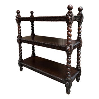 Antique English Server Sideboard Barley Twist Carved Oak Renaissance Dumbwaiter For Sale