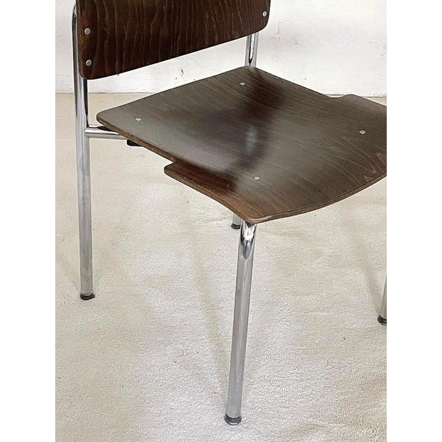 Brown Vintage Plywood and Chrome Stacking Chairs from Kusch + Co., Germany, 1970s, Set of 4 For Sale - Image 8 of 11