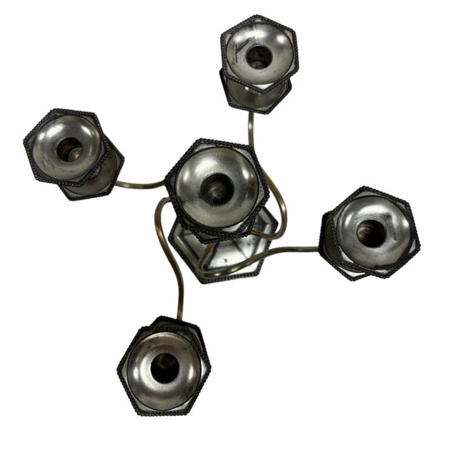 Art Nouveau Vintage "Rogers" Silver Plated-5 Arms Candelabra For Sale - Image 3 of 7