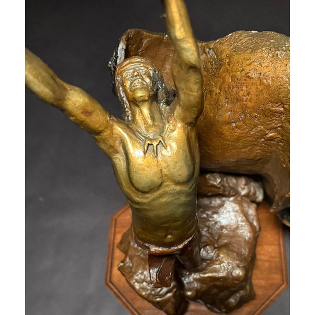 Wood 1980s Bronze Sculpture "The Spirit (Eagle Catcher)" By Wally Shoop For Sale - Image 7 of 9