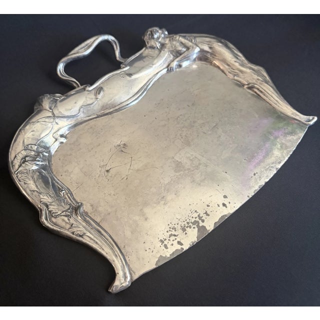 Antique Art Nouveau Silver Plated Crumb Tray Also called a table cumber, silent butler, or dust pan. Decorated with...