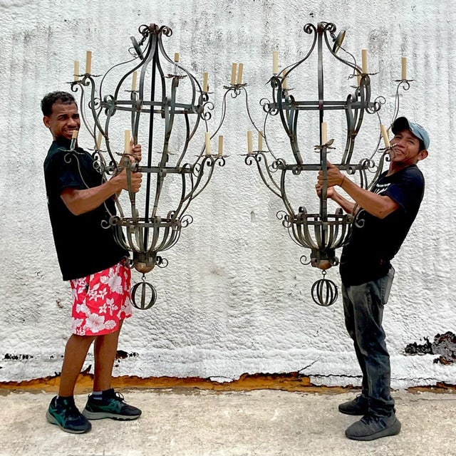 Black Vintage Boho Wrought Iron Chandelier For Sale - Image 8 of 8