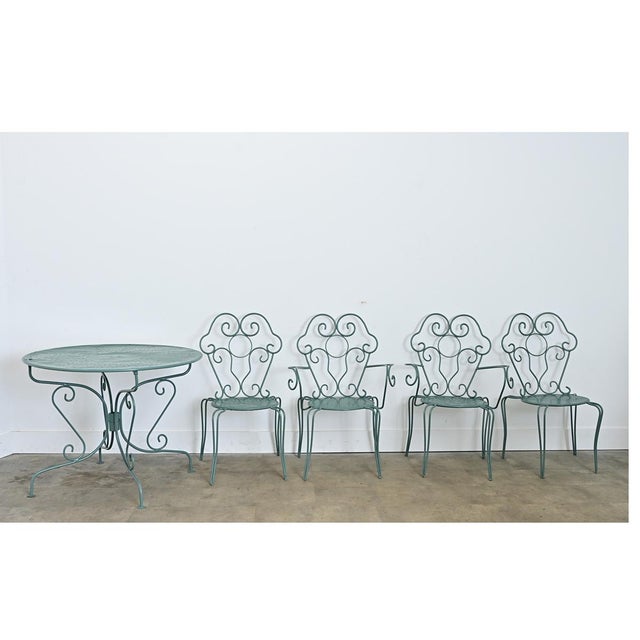 French Vintage Garden Table Set of Four Chairs and Table For Sale - Image 10 of 12