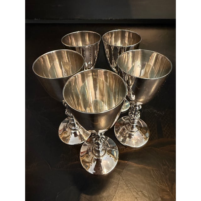 Mexican Vintage Mid-Century Hallmarked Mexican Silver-Plate Petite Goblets - Set of 5 For Sale - Image 3 of 12