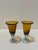 Charming pair of vintage art glass goblets with amber bowls and blue-green stems and bases. Both have a softly flared form...