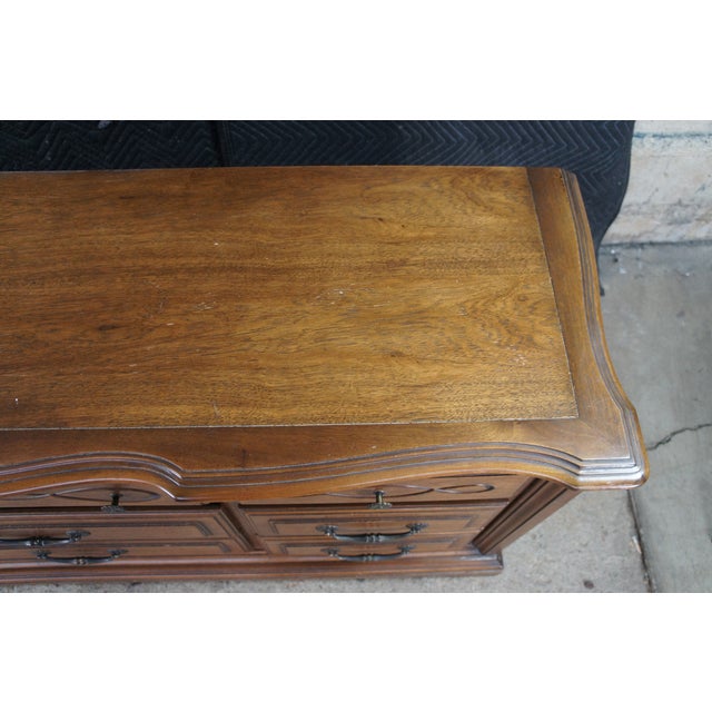 Vintage Century Furniture French Country Serpentine Oak Triple Dresser 68" For Sale - Image 12 of 14