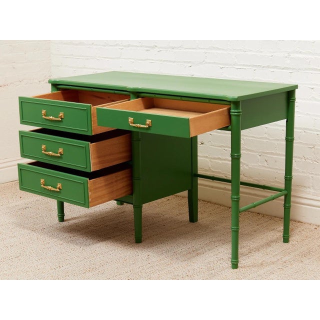 Mid 20th Century Emerald Faux Bamboo Desk For Sale In Los Angeles - Image 6 of 11