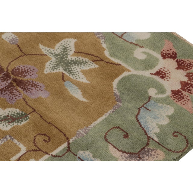 Rug & Kilim Rug & Kilim’s Chinese Art Deco Style Rug in Gold With Floral Pattern For Sale - Image 4 of 7