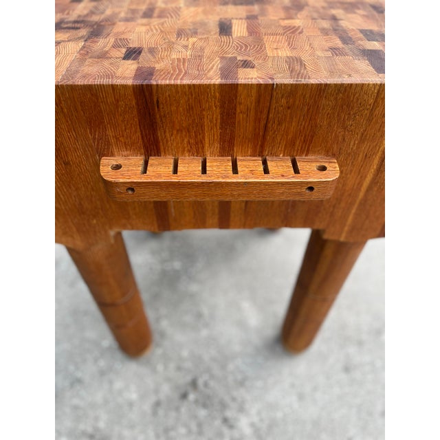 Vintage Solid Butcher Block Island With Knife Display and Carved Detail For Sale - Image 10 of 12