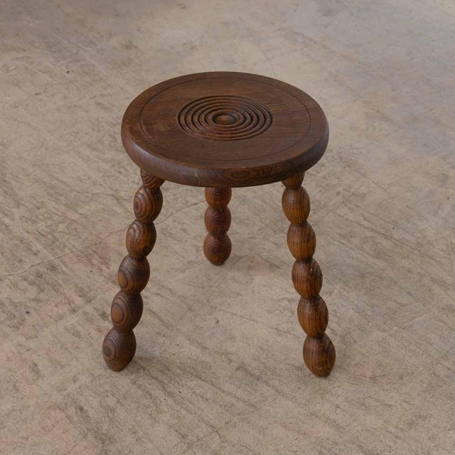 French 1950s French Wood Tripod Stool For Sale - Image 3 of 10