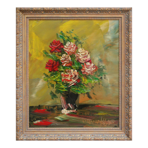 Red Roses, Late 20th Century Impasto Floral Still-Life, Record Breaking Artist by Morris Katz