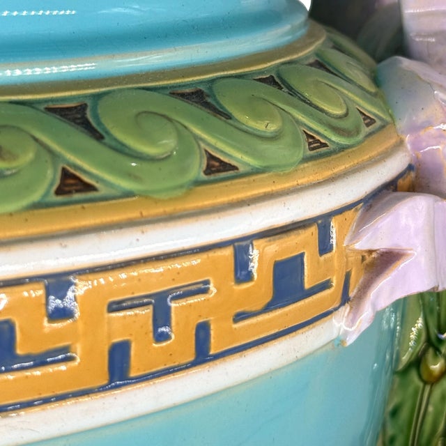 Turquoise A Minton Majolica Neoclassical Jardiniere With Laurel Wreaths, English, Ca. 1868 For Sale - Image 8 of 12