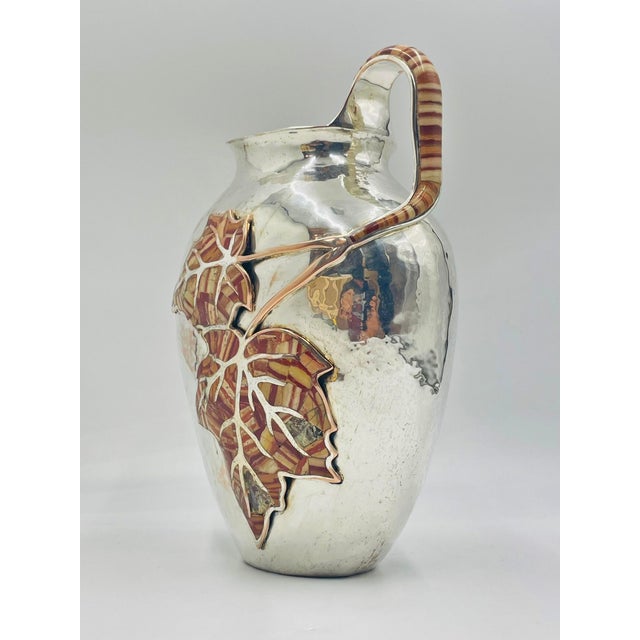 Mexican 1980s Large Emilia Castillo Water Pitcher With Natural Jasper Stone Inlay, Signed For Sale - Image 3 of 18