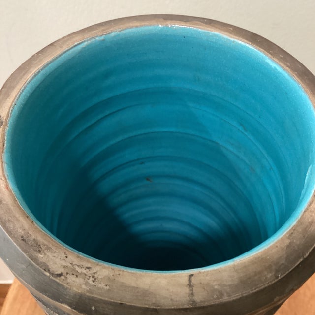 Rare Mid Century Modern Art Pottery Numbered Cylindrical Vase W/Hand Carved Geometric Disign by R. M. Italy For Sale In Chicago - Image 6 of 12