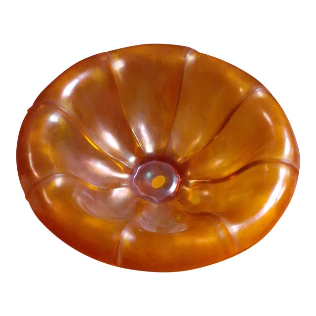 1970s Fenton Iridiscent Orange Stretch Glass Pedestal Console Bowl For Sale