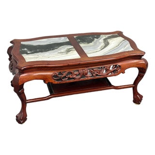 Vintage Qing Dynasty Style Rosewood + Marble Coffee Table For Sale