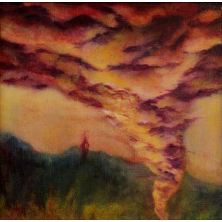 Restless by Tammi Otis | Oil Painting of a turbulent sky with swirling clouds and distant tower For Sale