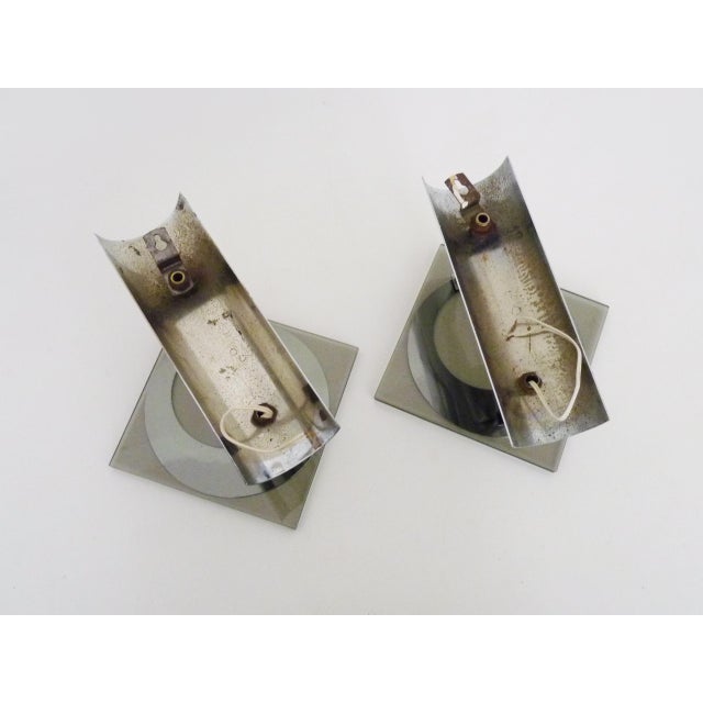 Silver Vintage Chrome-Plated Metal and Glass Wall Sconces, 1970s, Set of 2 For Sale - Image 8 of 9