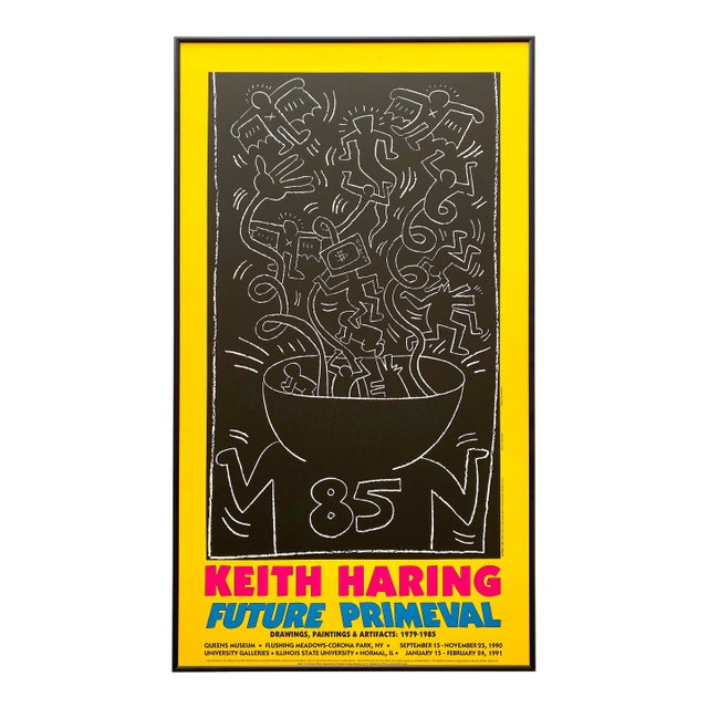 Keith Haring Vintage 1990 Lithograph Print Framed Large Pop Art Exhibition Poster " Untitled " 1985 For Sale