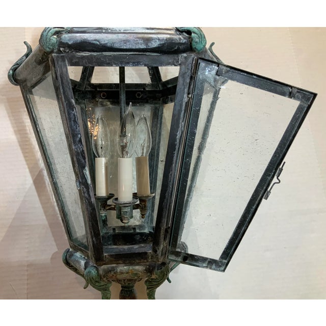 Gray 1990s Six Sides Solid Brass Hanging Lantern For Sale - Image 8 of 9