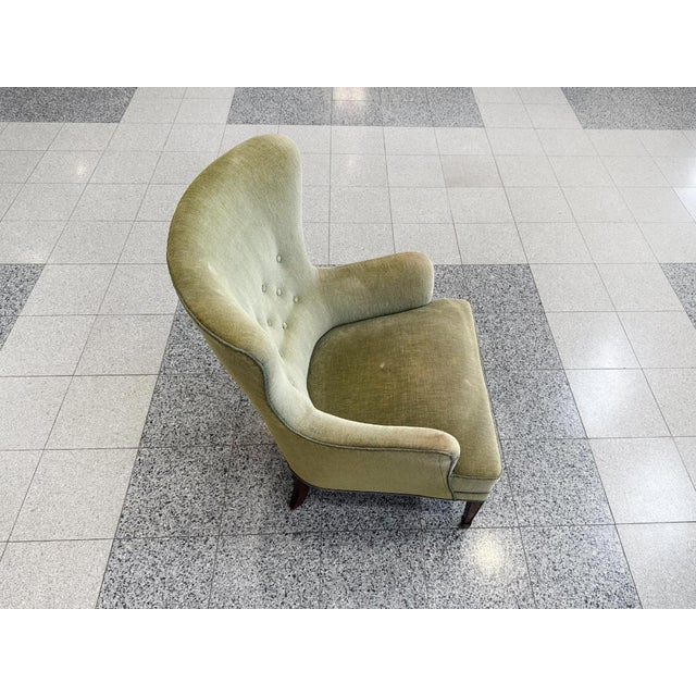 1950s Danish Modern Mohair Wingback Armchair in the Style of Frits Henningsen For Sale - Image 5 of 15