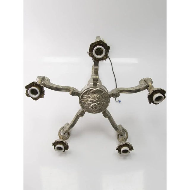 Art Deco Style Bronze and Frosted Glass Floral Chandelier, 1930s For Sale - Image 17 of 18