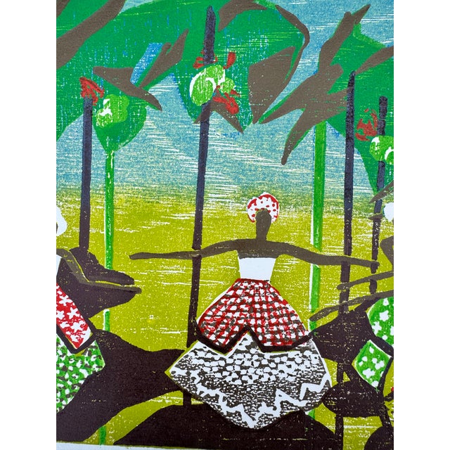 1970s “Bahia Em Festa” Color Woodblock Print by Brazilian Artist Hannah Brandt, Signed & Numbered, 1979 For Sale - Image 5 of 10