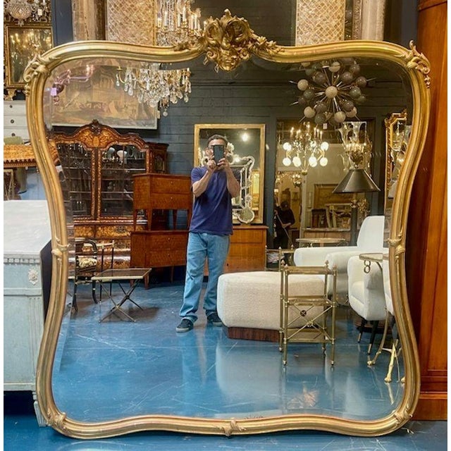 Large 19th C. French Louis XV Giltwood Shaped Mirror For Sale - Image 9 of 9