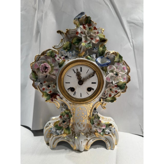 19th Century French Meissen Style Floral Porcelain Clock For Sale - Image 4 of 12