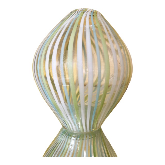 Mid-Century Modern Murano Style Striped Filigree Art Glass Vase For Sale