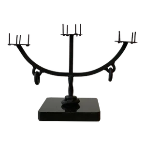 Vintage Brutalist Iron + Black Granite Candelabra, Circa 1980s