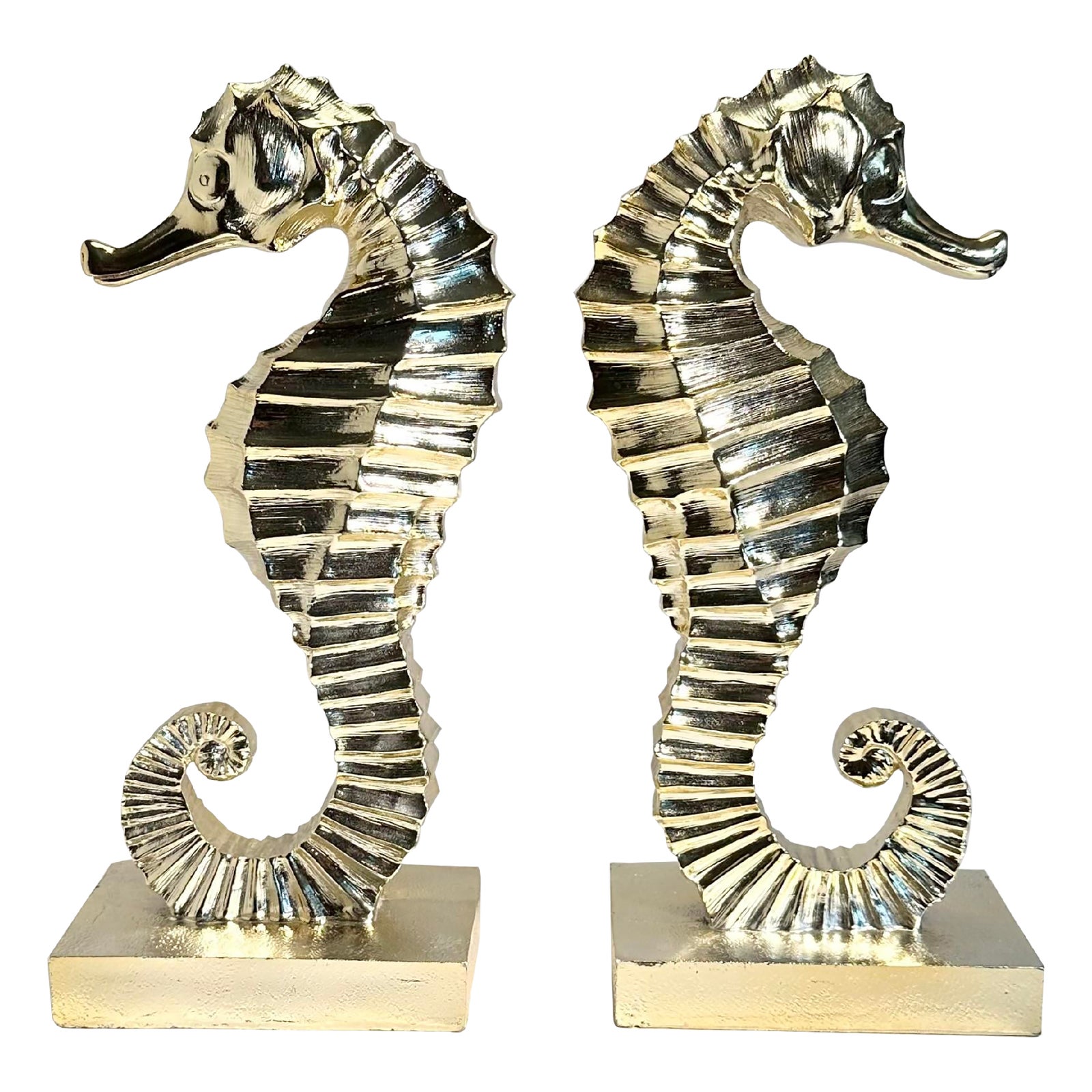 Pair of Gold Finish Seahorse Bookends Sculptures Chairish