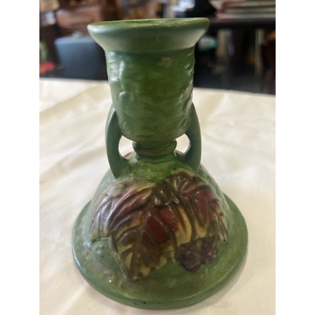 Here we have a darling set of 2 blackberry themed candlestick holders in the style of 1940’s Roseville pottery art. Signed...