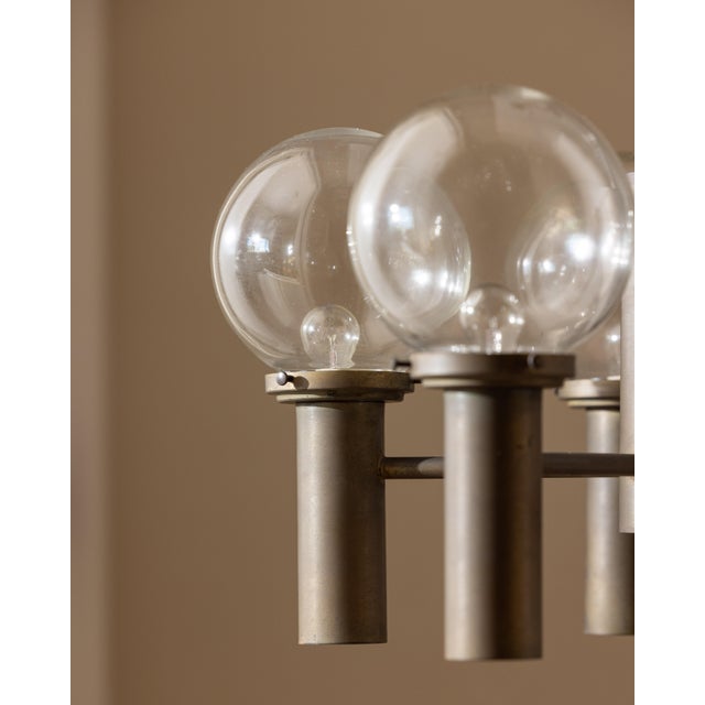1960s Robert Long 5-Light Solid Brass & Hand-Blown Glass Chandelier, California Modern For Sale - Image 12 of 14