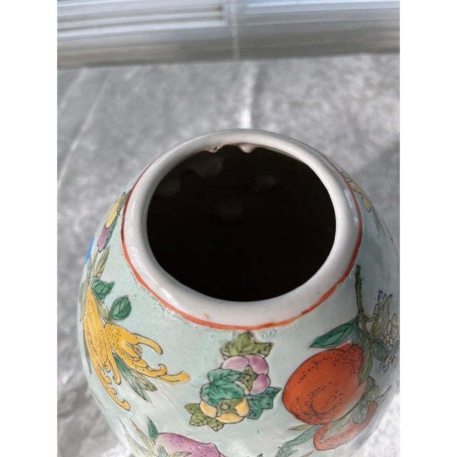 Chinese Vintage Chinese Famille Rose Porcelain Egg Vase - Hundred Fruits 11" Large For Sale - Image 3 of 7