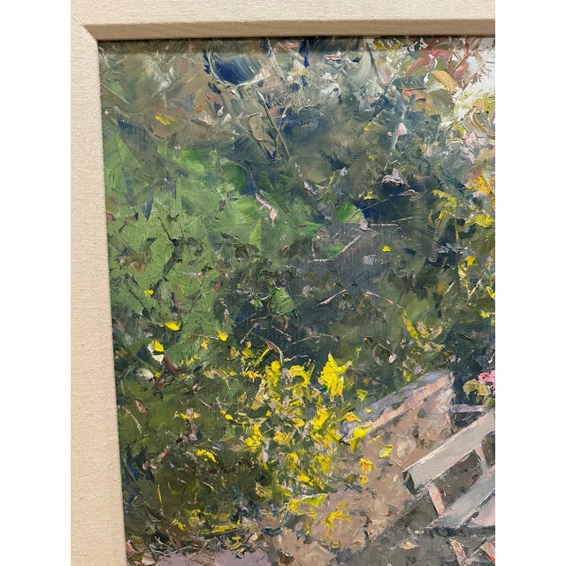 1990s Impressionist Original Painting of a Bench by the Sea by Pierre Bittar For Sale - Image 5 of 9