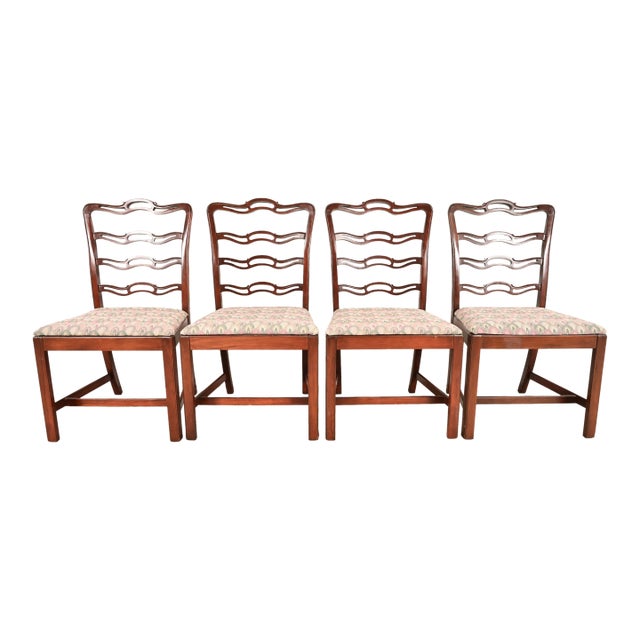Baker Furniture Style Georgian Carved Mahogany Dining Chairs, Set of Four For Sale