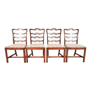 Baker Furniture Style Georgian Carved Mahogany Dining Chairs, Set of Four