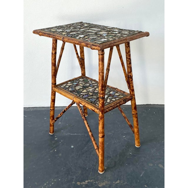 Brown Vintage Boho China Mosaic Bamboo Side Table For Sale - Image 8 of 12
