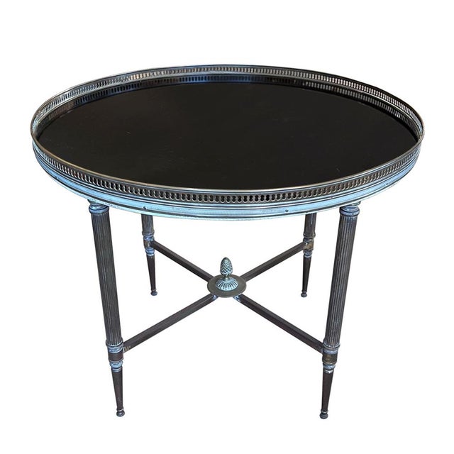 Round Brass Side Table with Black Glass in the style of Maison Jansen, French, 1960s For Sale - Image 6 of 6