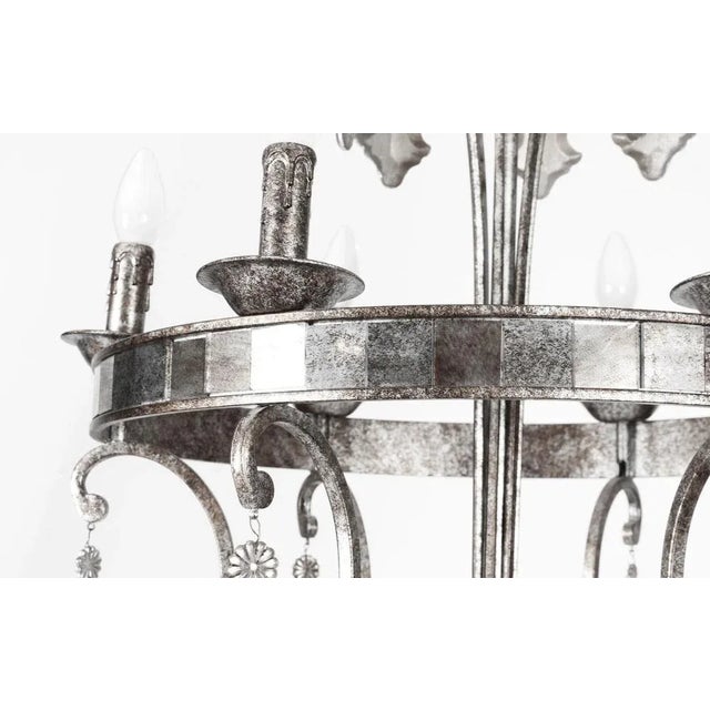 Silvered Bronze and Mirrored Chandelier, Late 20th Century For Sale - Image 10 of 12