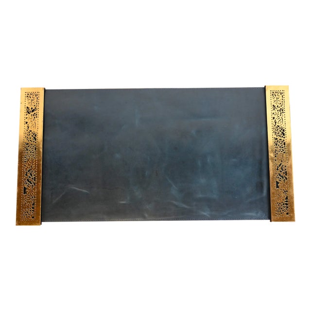 Tiffany Studios New Grapevine Bronze Doré Blotter Ends With Leather Desk Blotter For Sale