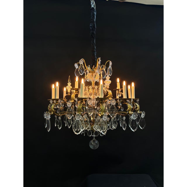 Metal Bronze and Crystal Chandelier, 1890s For Sale - Image 7 of 18