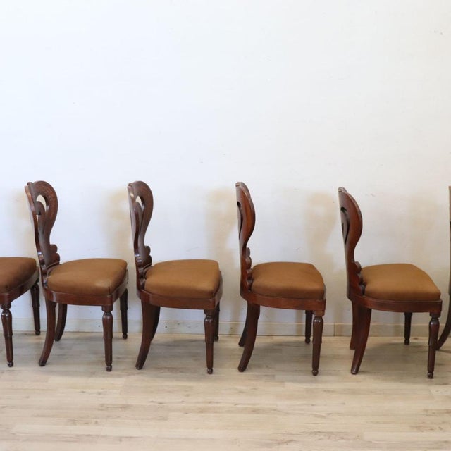 Set of six antique Italian chairs from the Charles X period, dating back to the first half of the 19th century. These...