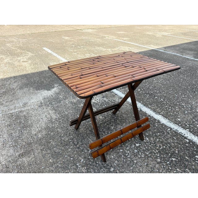 Brown 1950s Mid-Century Split Bamboo Folding Table For Sale - Image 8 of 12