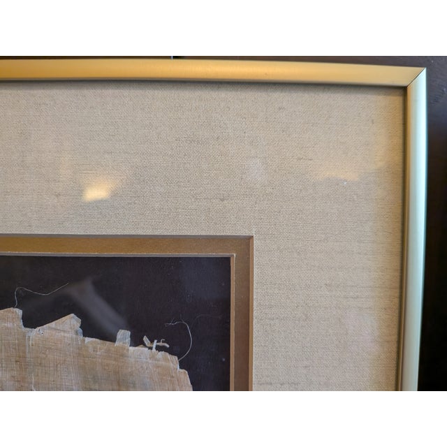 Gold Pair of Mid-Century Modern Framed Egyptian Papyrus Artworks, 20x24 Gold Aluminum Frames For Sale - Image 8 of 10