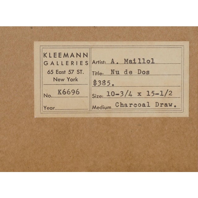 Charcoal Aristide Maillol Charcoal Drawing “Nu De Dos” For Sale - Image 8 of 9