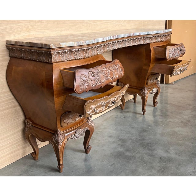 Wood Mid 20th Century Vanity Baroque Spanish, Dressing Table, Hand Carved Walnut & Burl For Sale - Image 7 of 18