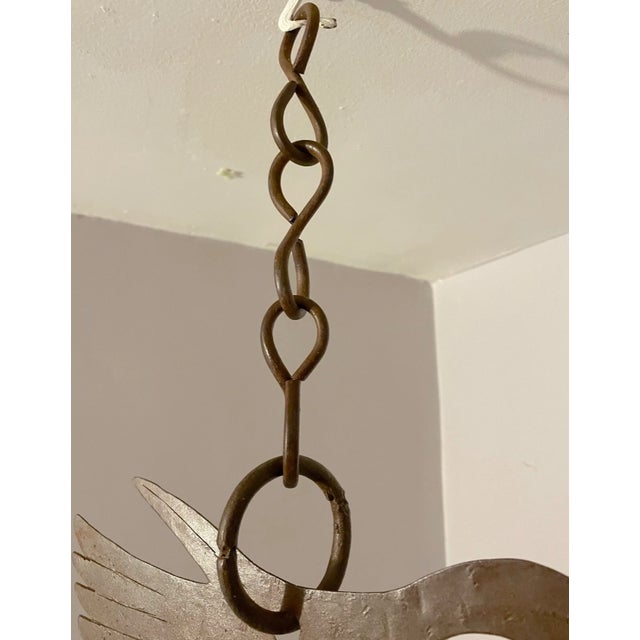 Large Vintage Handmade Wrought Iron Bird Hanging Candle Holder Chandelier Lamp For Sale - Image 14 of 17
